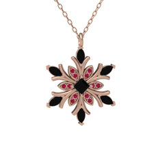 Siyah zirkon ve rodolit garnet 8 ayar rose altın kolye (40 cm rose altın rolo zincir)