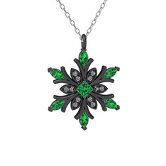 Nix Kar Tanesi Kolye - Yeşil kuvars ve swarovski 925 ayar siyah rodyum kaplama gümüş kolye (40 cm beyaz altın rolo zincir) #6ctzx8