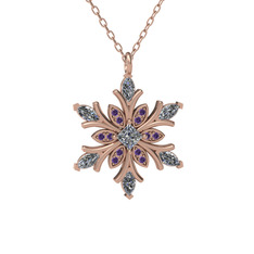 Nix Kar Tanesi Kolye - Swarovski ve ametist 18 ayar rose altın kolye (40 cm rose altın rolo zincir) #6nn54k