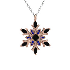 Nix Kar Tanesi Kolye - Siyah zirkon ve lab safir 14 ayar rose altın kolye (40 cm beyaz altın rolo zincir) #6rz7se