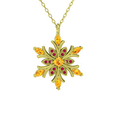 Nix Kar Tanesi Kolye - Sitrin ve rodolit garnet 18 ayar altın kolye (40 cm altın rolo zincir) #6trq8p