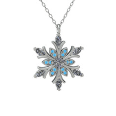 Nix Kar Tanesi Kolye - Swarovski ve akuamarin 14 ayar beyaz altın kolye (40 cm gümüş rolo zincir) #6ugyi4