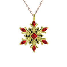 Nix Kar Tanesi Kolye - Garnet ve siyah zirkon 14 ayar altın kolye (40 cm rose altın rolo zincir) #72rqwi