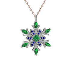 Nix Kar Tanesi Kolye - Yeşil kuvars ve lab safir 8 ayar beyaz altın kolye (40 cm rose altın rolo zincir) #73m176