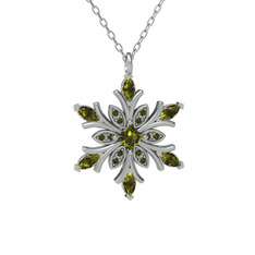 Peridot 18 ayar beyaz altın kolye (40 cm beyaz altın rolo zincir)