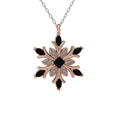 Nix Kar Tanesi Kolye - Siyah zirkon ve pırlanta 925 ayar rose altın kaplama gümüş kolye (0.1056 karat, 40 cm beyaz altın rolo zincir) #82eeaz