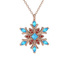 Nix Kar Tanesi Kolye - Akuamarin ve garnet 8 ayar rose altın kolye (40 cm rose altın rolo zincir) #83etim