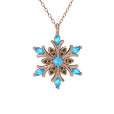 Akuamarin ve peridot 18 ayar rose altın kolye (40 cm gümüş rolo zincir)