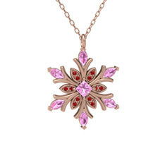 Nix Kar Tanesi Kolye - Pembe kuvars ve garnet 8 ayar rose altın kolye (40 cm rose altın rolo zincir) #88peqt