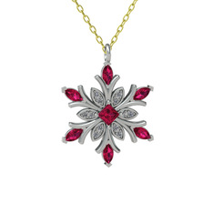Rodolit garnet ve swarovski 14 ayar beyaz altın kolye (40 cm altın rolo zincir)