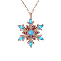 Nix Kar Tanesi Kolye - Akuamarin ve rodolit garnet 14 ayar rose altın kolye (40 cm rose altın rolo zincir) #91cdqb