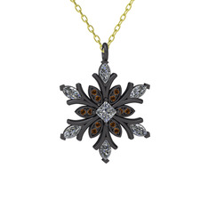 Nix Kar Tanesi Kolye - Beyaz zirkon ve dumanlı kuvars 925 ayar siyah rodyum kaplama gümüş kolye (40 cm gümüş rolo zincir) #98tw6u