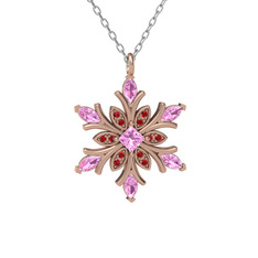 Nix Kar Tanesi Kolye - Pembe kuvars ve garnet 8 ayar rose altın kolye (40 cm beyaz altın rolo zincir) #9b0u3b