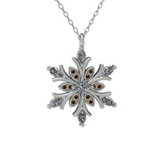 Nix Kar Tanesi Kolye - Beyaz zirkon ve dumanlı kuvars 14 ayar beyaz altın kolye (40 cm beyaz altın rolo zincir) #9f9ca0