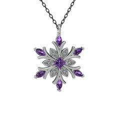 Ametist ve swarovski 14 ayar beyaz altın kolye (40 cm gümüş rolo zincir)