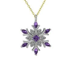 Nix Kar Tanesi Kolye - Ametist ve pırlanta 14 ayar beyaz altın kolye (0.1056 karat, 40 cm altın rolo zincir) #9gimiz