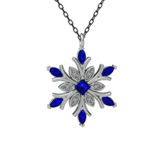 Lab safir ve swarovski 14 ayar beyaz altın kolye (40 cm gümüş rolo zincir)