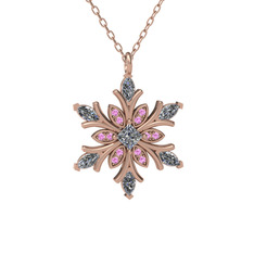 Swarovski ve pembe kuvars 8 ayar rose altın kolye (40 cm rose altın rolo zincir)