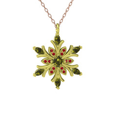 Nix Kar Tanesi Kolye - Peridot ve garnet 14 ayar altın kolye (40 cm rose altın rolo zincir) #9vf47q