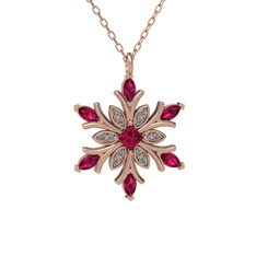 Nix Kar Tanesi Kolye - Rodolit garnet ve pırlanta 18 ayar rose altın kolye (0.1056 karat, 40 cm rose altın rolo zincir) #a3akmu