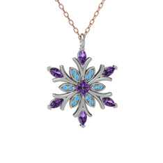 Nix Kar Tanesi Kolye - Ametist ve akuamarin 14 ayar beyaz altın kolye (40 cm rose altın rolo zincir) #a733m