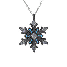 Nix Kar Tanesi Kolye - Swarovski ve akuamarin 925 ayar siyah rodyum kaplama gümüş kolye (40 cm beyaz altın rolo zincir) #a9k826