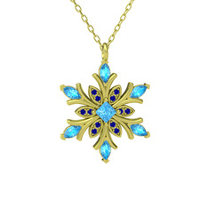 Nix Kar Tanesi Kolye - Akuamarin ve lab safir 18 ayar altın kolye (40 cm gümüş rolo zincir) #b6e3ey