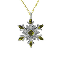 Peridot ve pırlanta 14 ayar beyaz altın kolye (0.1056 karat, 40 cm altın rolo zincir)