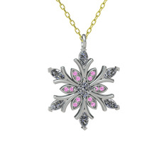 Nix Kar Tanesi Kolye - Swarovski ve pembe kuvars 14 ayar beyaz altın kolye (40 cm altın rolo zincir) #bd66dk