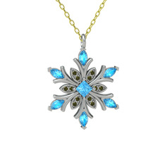 Akuamarin ve peridot 18 ayar beyaz altın kolye (40 cm altın rolo zincir)
