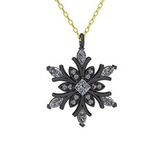 Nix Kar Tanesi Kolye - Swarovski ve beyaz zirkon 925 ayar siyah rodyum kaplama gümüş kolye (40 cm altın rolo zincir) #bskp62