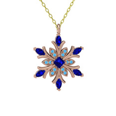 Lab safir ve akuamarin 14 ayar rose altın kolye (40 cm altın rolo zincir)