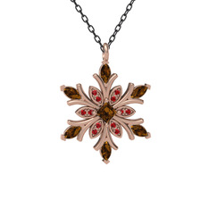 Nix Kar Tanesi Kolye - Dumanlı kuvars ve garnet 925 ayar rose altın kaplama gümüş kolye (40 cm gümüş rolo zincir) #c46iqm
