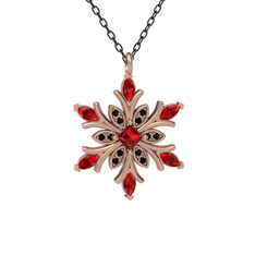 Nix Kar Tanesi Kolye - Garnet ve siyah zirkon 14 ayar rose altın kolye (40 cm gümüş rolo zincir) #c613wb