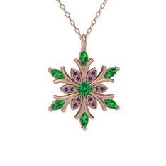 Nix Kar Tanesi Kolye - Yeşil kuvars ve ametist 925 ayar rose altın kaplama gümüş kolye (40 cm gümüş rolo zincir) #c90gn4