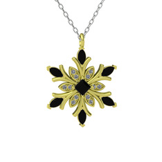 Siyah zirkon ve swarovski 925 ayar altın kaplama gümüş kolye (40 cm beyaz altın rolo zincir)
