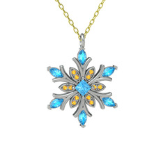 Nix Kar Tanesi Kolye - Akuamarin ve sitrin 18 ayar beyaz altın kolye (40 cm altın rolo zincir) #cj8d2d