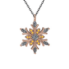 Nix Kar Tanesi Kolye - Beyaz zirkon ve sitrin 8 ayar rose altın kolye (40 cm gümüş rolo zincir) #cvjl27