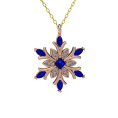 Lab safir ve pırlanta 925 ayar rose altın kaplama gümüş kolye (0.1056 karat, 40 cm gümüş rolo zincir)