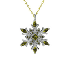 Peridot 18 ayar beyaz altın kolye (40 cm gümüş rolo zincir)