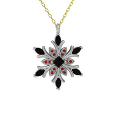 Nix Kar Tanesi Kolye - Siyah zirkon ve garnet 18 ayar beyaz altın kolye (40 cm altın rolo zincir) #di5n0z