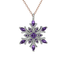 Nix Kar Tanesi Kolye - Ametist 18 ayar beyaz altın kolye (40 cm rose altın rolo zincir) #djrz05