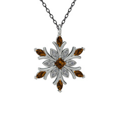 Nix Kar Tanesi Kolye - Dumanlı kuvars ve swarovski 8 ayar beyaz altın kolye (40 cm gümüş rolo zincir) #dk0qxm