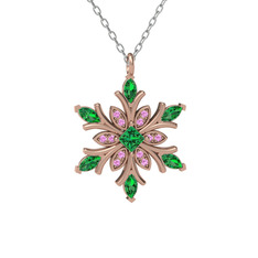 Nix Kar Tanesi Kolye - Yeşil kuvars ve pembe kuvars 8 ayar rose altın kolye (40 cm beyaz altın rolo zincir) #e3wueb