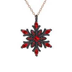 Nix Kar Tanesi Kolye - Garnet 925 ayar siyah rodyum kaplama gümüş kolye (40 cm rose altın rolo zincir) #e7fth6