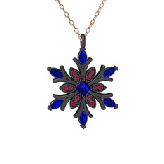 Nix Kar Tanesi Kolye - Lab safir ve rodolit garnet 925 ayar siyah rodyum kaplama gümüş kolye (40 cm gümüş rolo zincir) #eclvjd