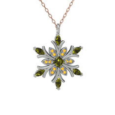 Nix Kar Tanesi Kolye - Peridot ve sitrin 14 ayar beyaz altın kolye (40 cm rose altın rolo zincir) #eddsh