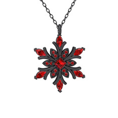 Nix Kar Tanesi Kolye - Garnet 925 ayar siyah rodyum kaplama gümüş kolye (40 cm gümüş rolo zincir) #ej3her