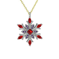 Garnet ve ametist 18 ayar beyaz altın kolye (40 cm gümüş rolo zincir)