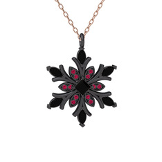 Nix Kar Tanesi Kolye - Siyah zirkon ve rodolit garnet 925 ayar siyah rodyum kaplama gümüş kolye (40 cm rose altın rolo zincir) #epmlwf